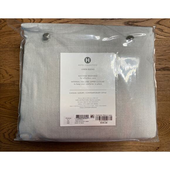 Hotel Collection Linen Blend Full Queen Comforter Cover Gray Grey - Picture 5 of 7
